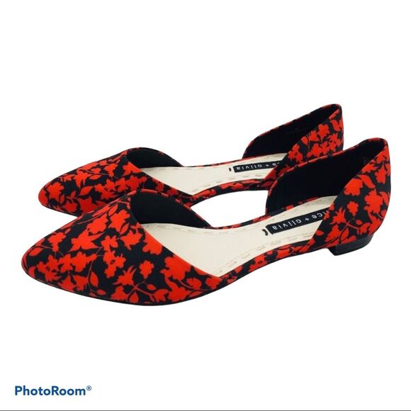 Alice + Olivia Red & Black Graphic floral flats. - Picture 1 of 4